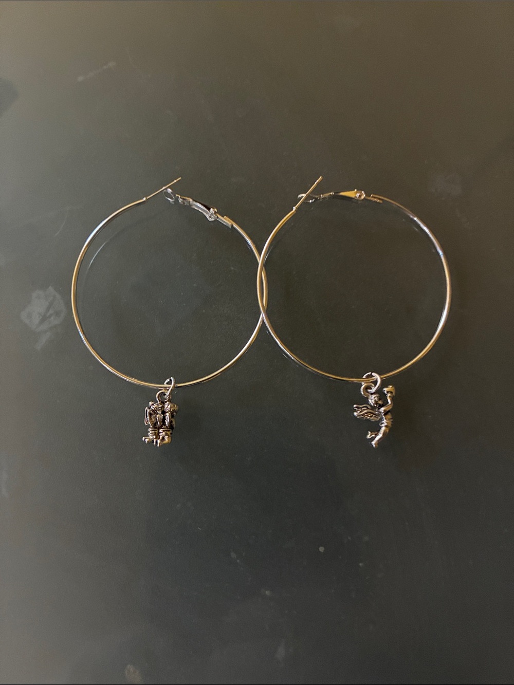 Lightweight Hypoallergenic 50mm Hoop Earrings with Angel Charms